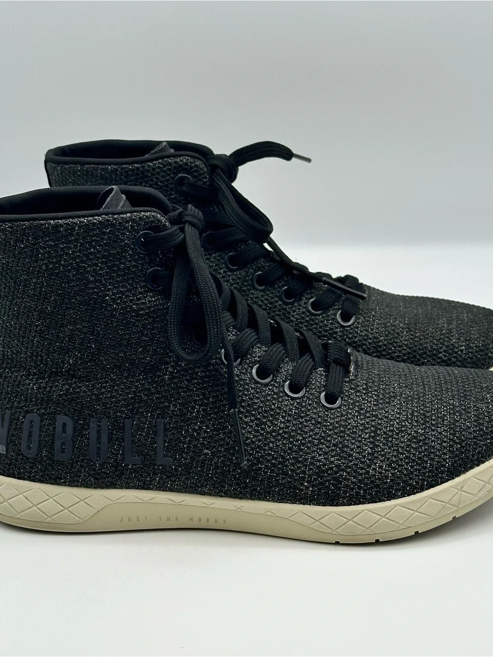 NoBull High Top Trainers M 6.5/W 8 Black Superfabric Lifting Lace Up Athletic